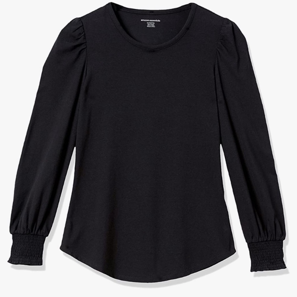Amazon Essentials Women's Long-Sleeve Crewneck Smocked Cuff T-Shirt